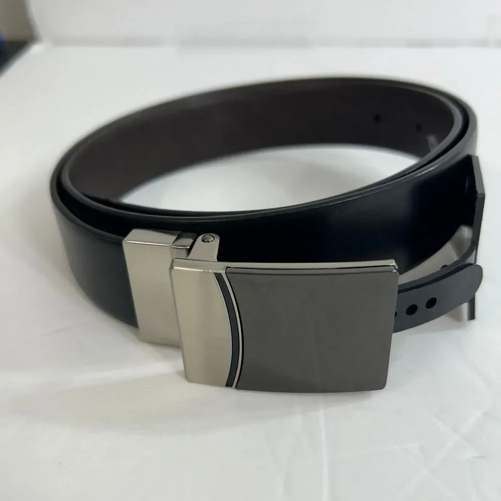 Alfani Reversible Two-Way Plaque Belt Mens Small 30-32 Black‎ Brown Leather